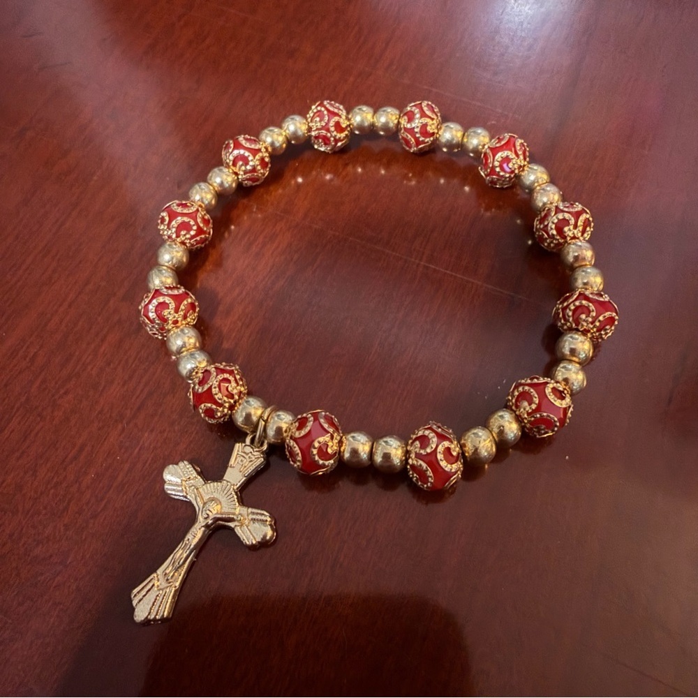 5 Multicolor Beaded Bracelets with Cross Charm, Mixed Lot Fashion Jewelry - Picture 2 of 4